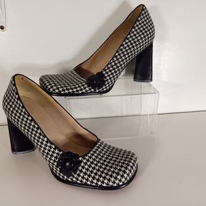 Nine West Heels Fabric Ivory/Black Plaid Slip On